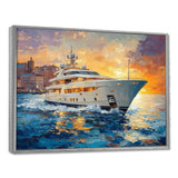 Blue Sophistication With Orange Boat Yacht Blend - Boat Yacht Canvas Wall Art