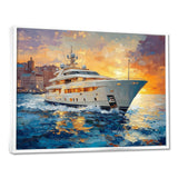 Blue Sophistication With Orange Boat Yacht Blend - Boat Yacht Canvas Wall Art