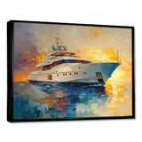 Boat Yacht In Blue And Yellow Tones - Boat Yacht Canvas Wall Art