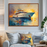 Boat Yacht In Blue And Yellow Tones - Boat Yacht Canvas Wall Art