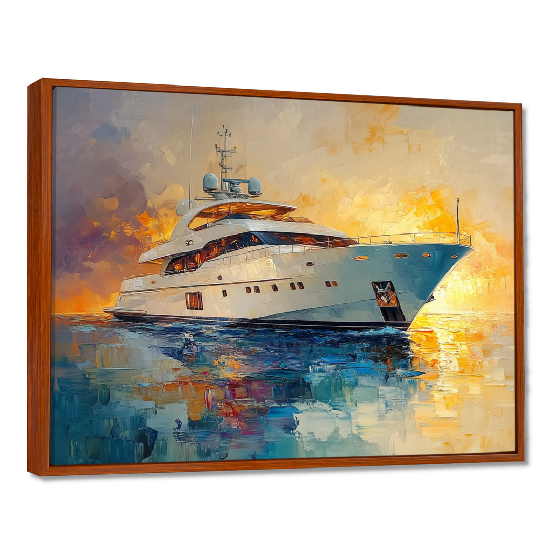 Boat Yacht In Blue And Yellow Tones - Boat Yacht Canvas Wall Art