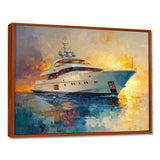 Boat Yacht In Blue And Yellow Tones - Boat Yacht Canvas Wall Art
