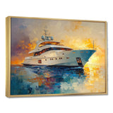 Boat Yacht In Blue And Yellow Tones - Boat Yacht Canvas Wall Art