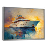Boat Yacht In Blue And Yellow Tones - Boat Yacht Canvas Wall Art