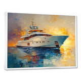 Boat Yacht In Blue And Yellow Tones - Boat Yacht Canvas Wall Art