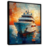 Boat Yacht In Green And Orange Tones - Boat Yacht Canvas Wall Art