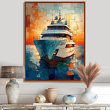 Boat Yacht In Green And Orange Tones - Boat Yacht Canvas Wall Art