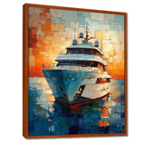 Boat Yacht In Green And Orange Tones - Boat Yacht Canvas Wall Art