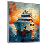 Boat Yacht In Green And Orange Tones - Boat Yacht Canvas Wall Art