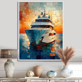 Boat Yacht In Green And Orange Tones - Boat Yacht Canvas Wall Art