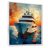 Boat Yacht In Green And Orange Tones - Boat Yacht Canvas Wall Art
