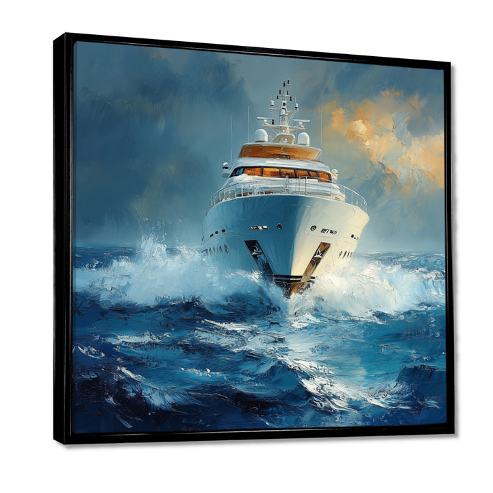Blue Sophistication With Yellow Boat Yacht Blend - Boat Yacht Canvas Wall Art