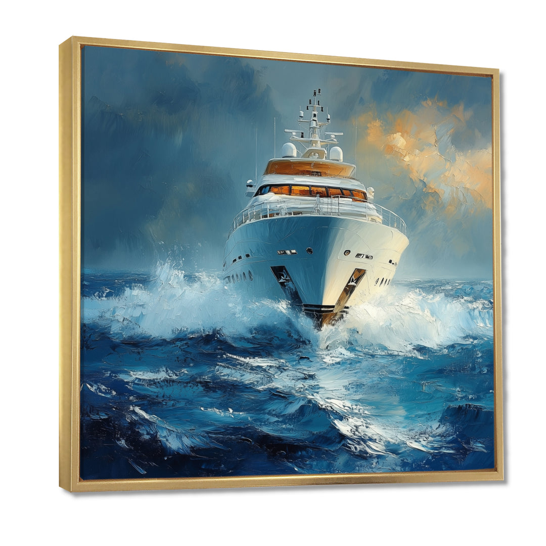 Blue Sophistication With Yellow Boat Yacht Blend - Boat Yacht Canvas Wall Art