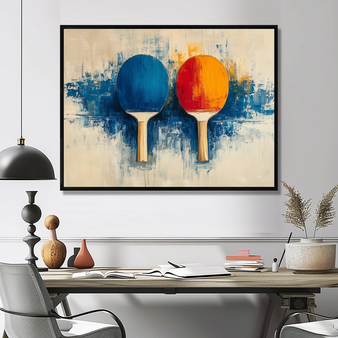 Blue Paddle Frenzy - Sport Pingpong Canvas Wall Art