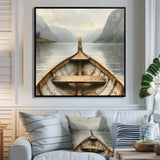 Brown Vikings Boat Fjords Tranquility I - Vikings Boat Canvas Wall Art