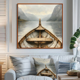 Brown Vikings Boat Fjords Tranquility I - Vikings Boat Canvas Wall Art