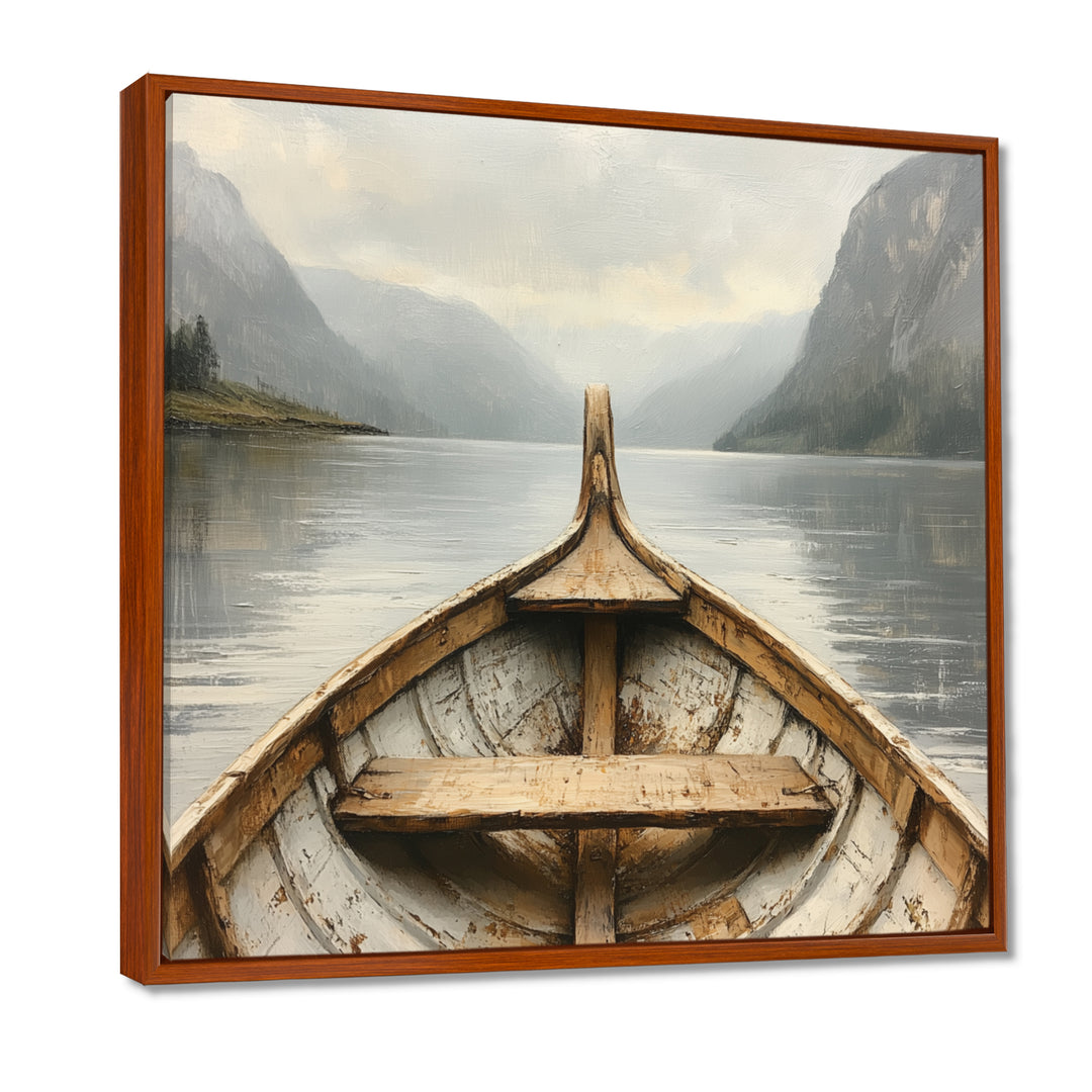 Brown Vikings Boat Fjords Tranquility I - Vikings Boat Canvas Wall Art