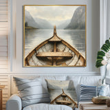 Brown Vikings Boat Fjords Tranquility I - Vikings Boat Canvas Wall Art