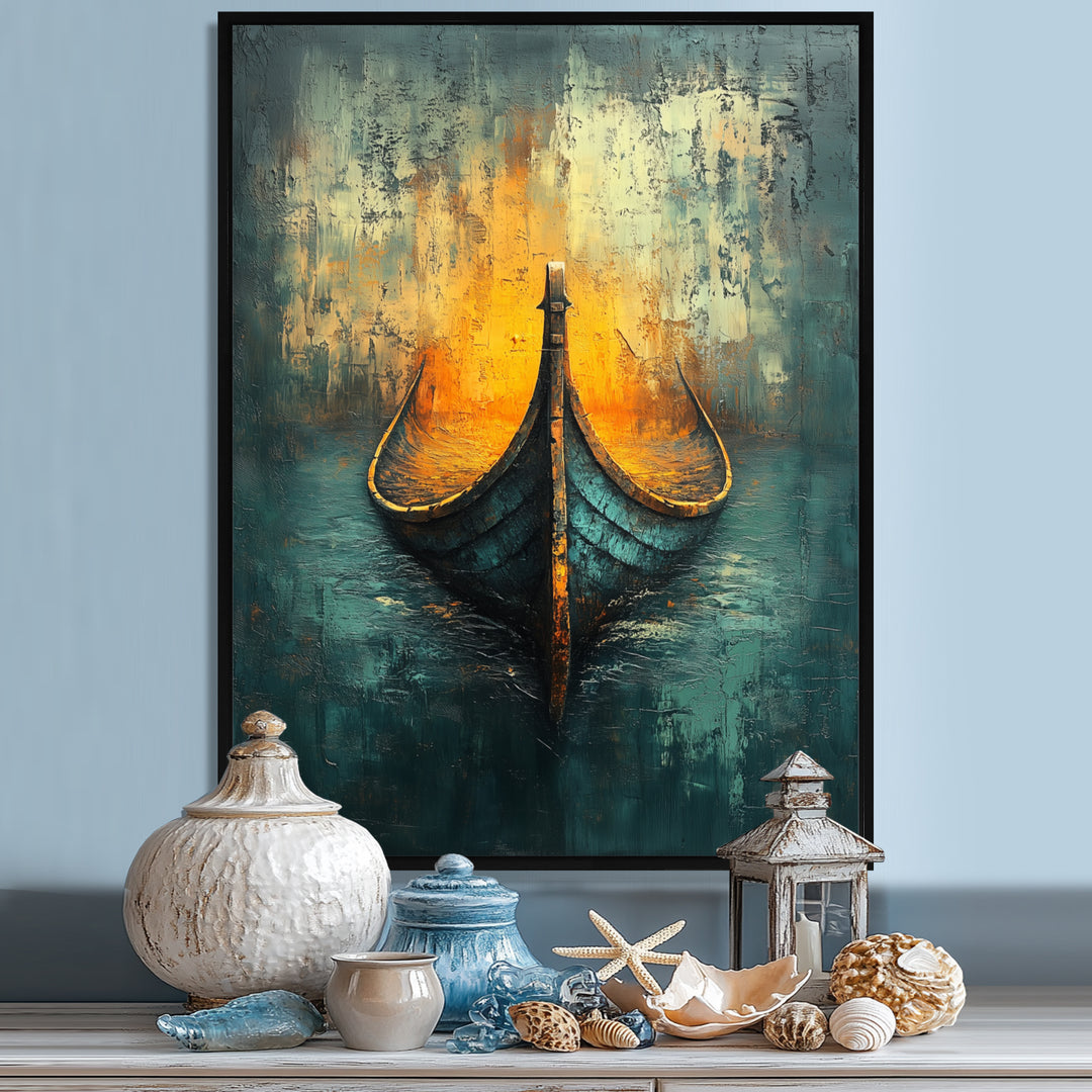 Yellow Vikings Boat Longships Speed - Vikings Boat Canvas Wall Art