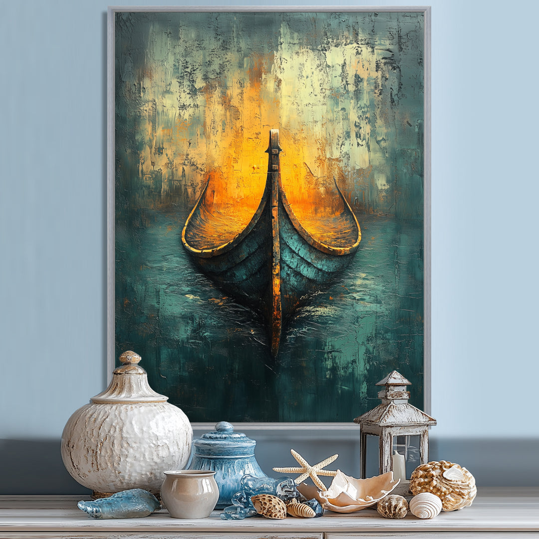 Yellow Vikings Boat Longships Speed - Vikings Boat Canvas Wall Art