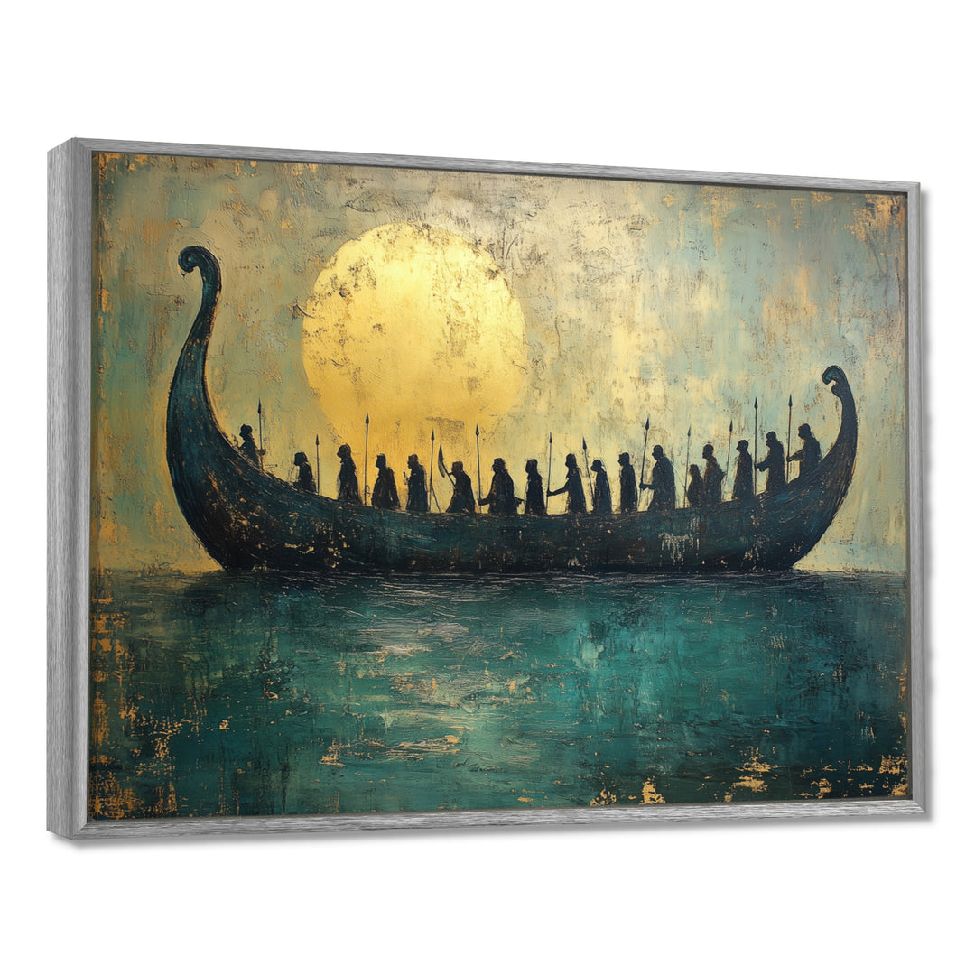 Green Vikings Boat Vikings Return - Vikings Boat Canvas Wall Art