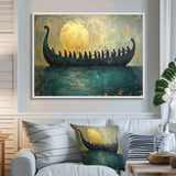 Green Vikings Boat Vikings Return - Vikings Boat Canvas Wall Art