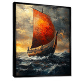 Red Vikings Boat Longship in Battle - Vikings Boat Canvas Wall Art