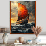 Red Vikings Boat Longship in Battle - Vikings Boat Canvas Wall Art