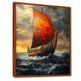 Red Vikings Boat Longship in Battle - Vikings Boat Canvas Wall Art