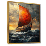 Red Vikings Boat Longship in Battle - Vikings Boat Canvas Wall Art