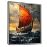 Red Vikings Boat Longship in Battle - Vikings Boat Canvas Wall Art