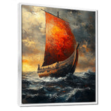 Red Vikings Boat Longship in Battle - Vikings Boat Canvas Wall Art