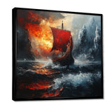 Red Vikings Boat Longship In The Icebergs - Vikings Boat Canvas Wall Art