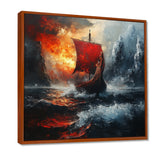 Red Vikings Boat Longship In The Icebergs - Vikings Boat Canvas Wall Art