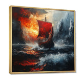 Red Vikings Boat Longship In The Icebergs - Vikings Boat Canvas Wall Art