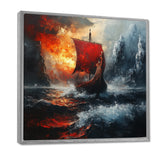 Red Vikings Boat Longship In The Icebergs - Vikings Boat Canvas Wall Art