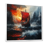 Red Vikings Boat Longship In The Icebergs - Vikings Boat Canvas Wall Art
