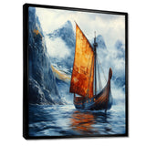 Orange Vikings Boat Longship in Battle I - Vikings Boat Canvas Wall Art