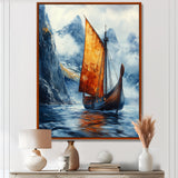 Orange Vikings Boat Longship in Battle I - Vikings Boat Canvas Wall Art