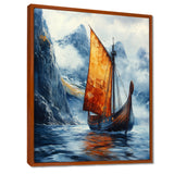 Orange Vikings Boat Longship in Battle I - Vikings Boat Canvas Wall Art