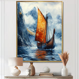 Orange Vikings Boat Longship in Battle I - Vikings Boat Canvas Wall Art
