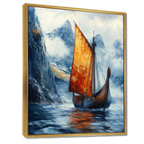 Orange Vikings Boat Longship in Battle I - Vikings Boat Canvas Wall Art