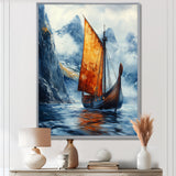 Orange Vikings Boat Longship in Battle I - Vikings Boat Canvas Wall Art