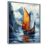 Orange Vikings Boat Longship in Battle I - Vikings Boat Canvas Wall Art
