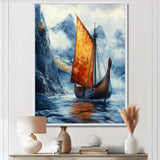 Orange Vikings Boat Longship in Battle I - Vikings Boat Canvas Wall Art