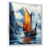 Orange Vikings Boat Longship in Battle I - Vikings Boat Canvas Wall Art