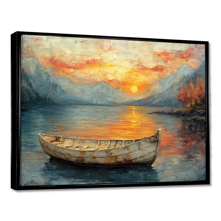 Yellow Vikings Boat Sunset Voyage On The Fjord - Vikings Boat Canvas Wall Art