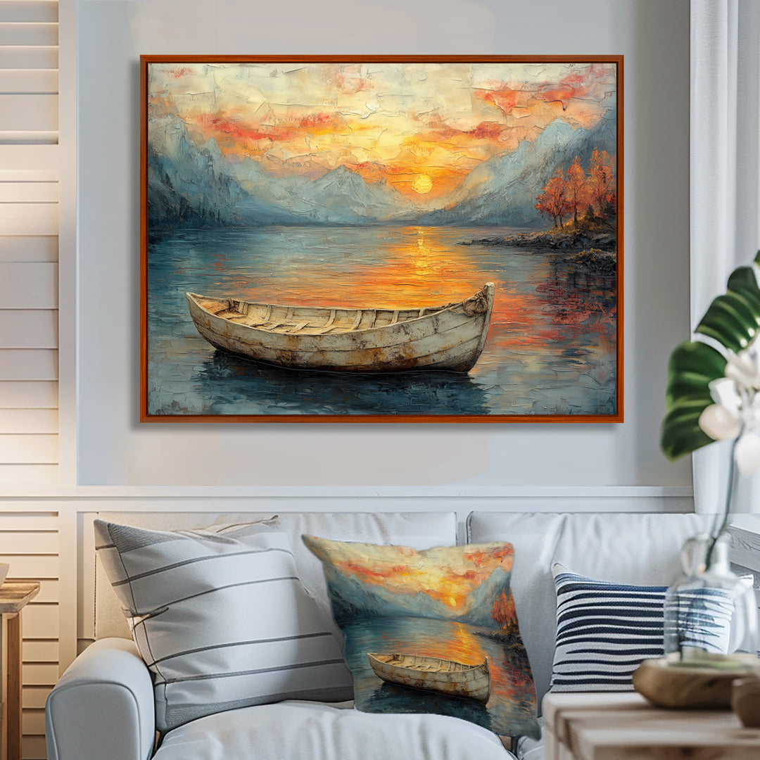 Yellow Vikings Boat Sunset Voyage On The Fjord - Vikings Boat Canvas Wall Art