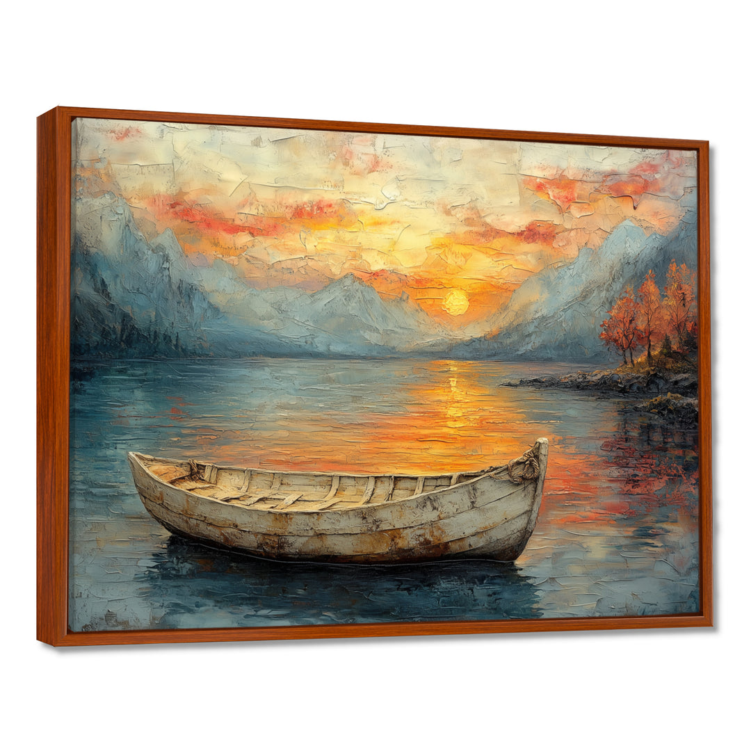 Yellow Vikings Boat Sunset Voyage On The Fjord - Vikings Boat Canvas Wall Art