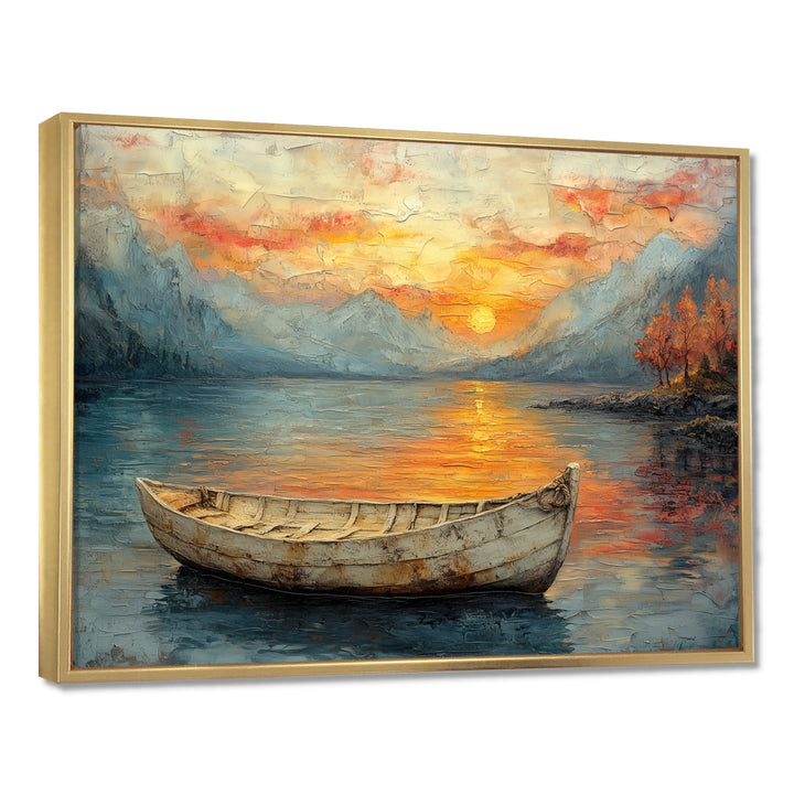 Yellow Vikings Boat Sunset Voyage On The Fjord - Vikings Boat Canvas Wall Art